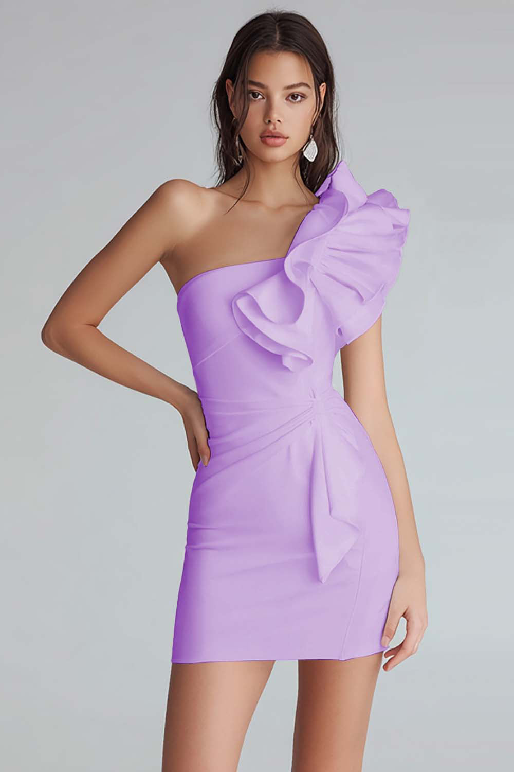 Ruched One Shoulder Bodycon Satin Little White Dress
