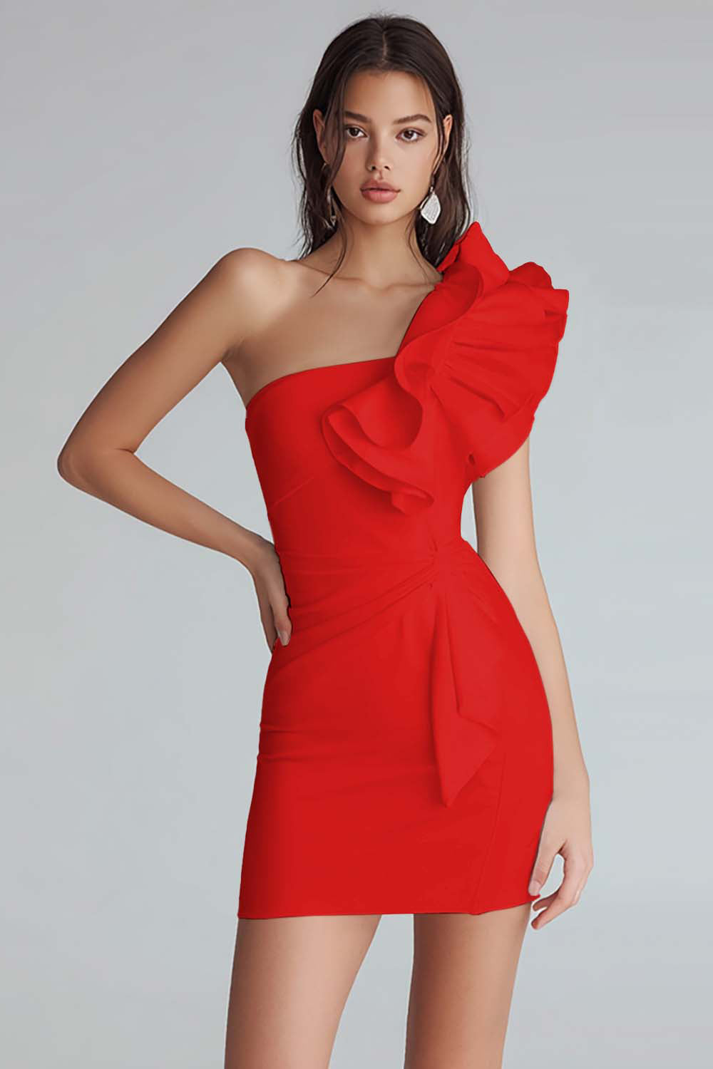Ruched One Shoulder Bodycon Satin Little White Dress