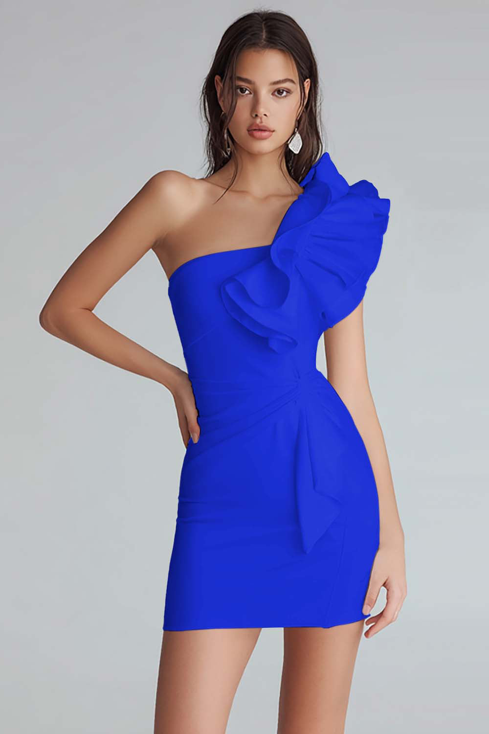 Ruched One Shoulder Bodycon Satin Little White Dress