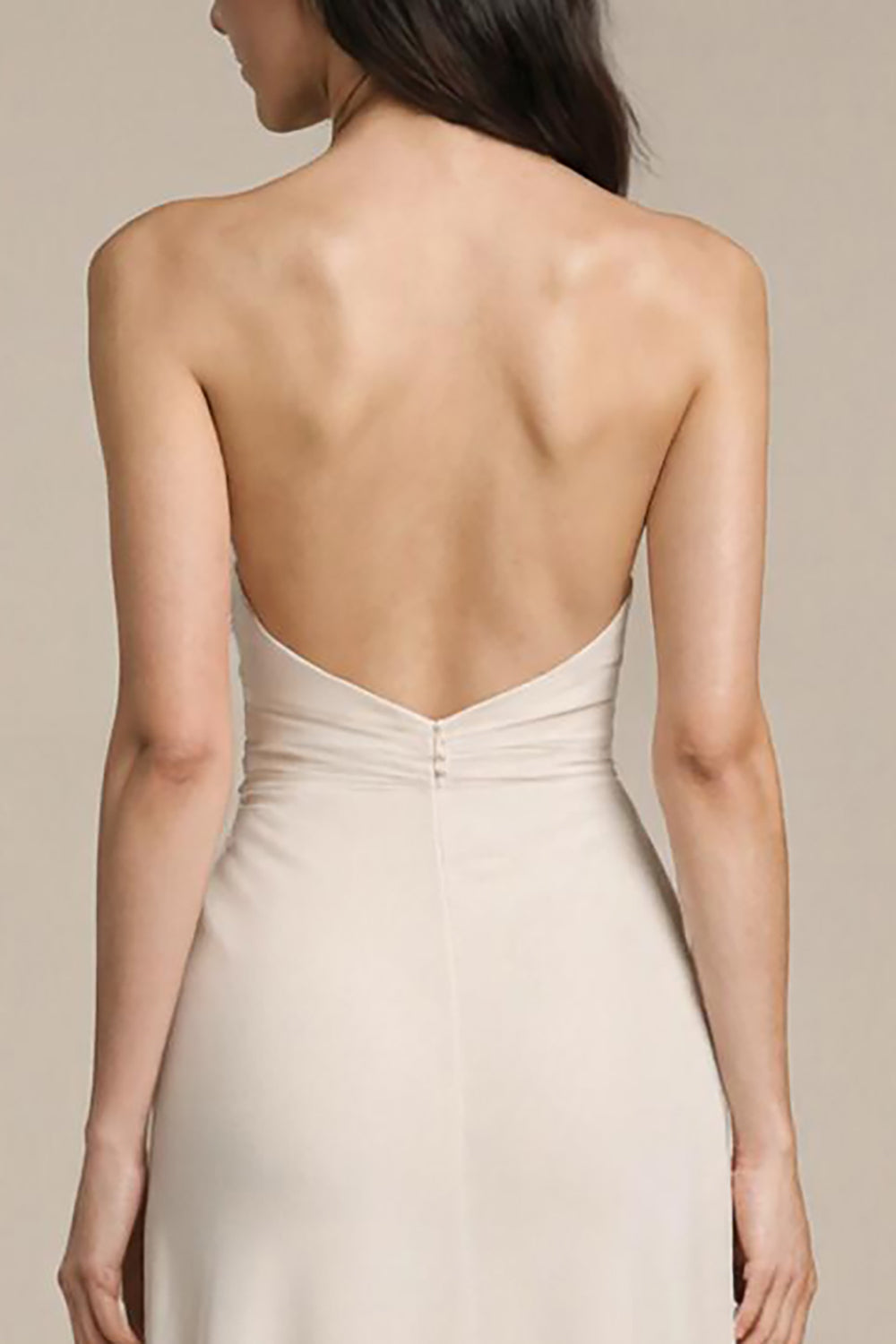 Robe de soirée bustier ivoire dos nu avec fente