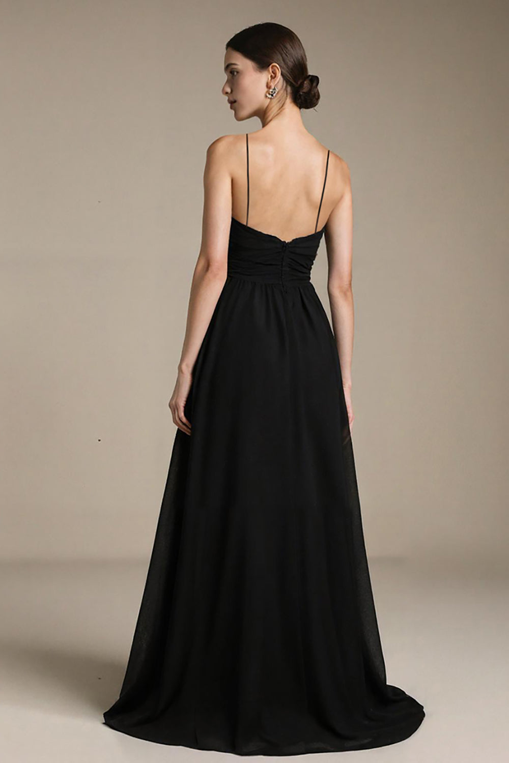 A-Line Black V-Neck Evening Dress with Slit