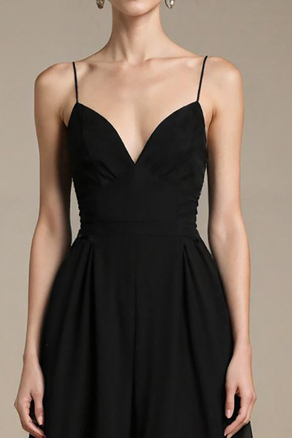 A-Line Black V-Neck Evening Dress with Slit