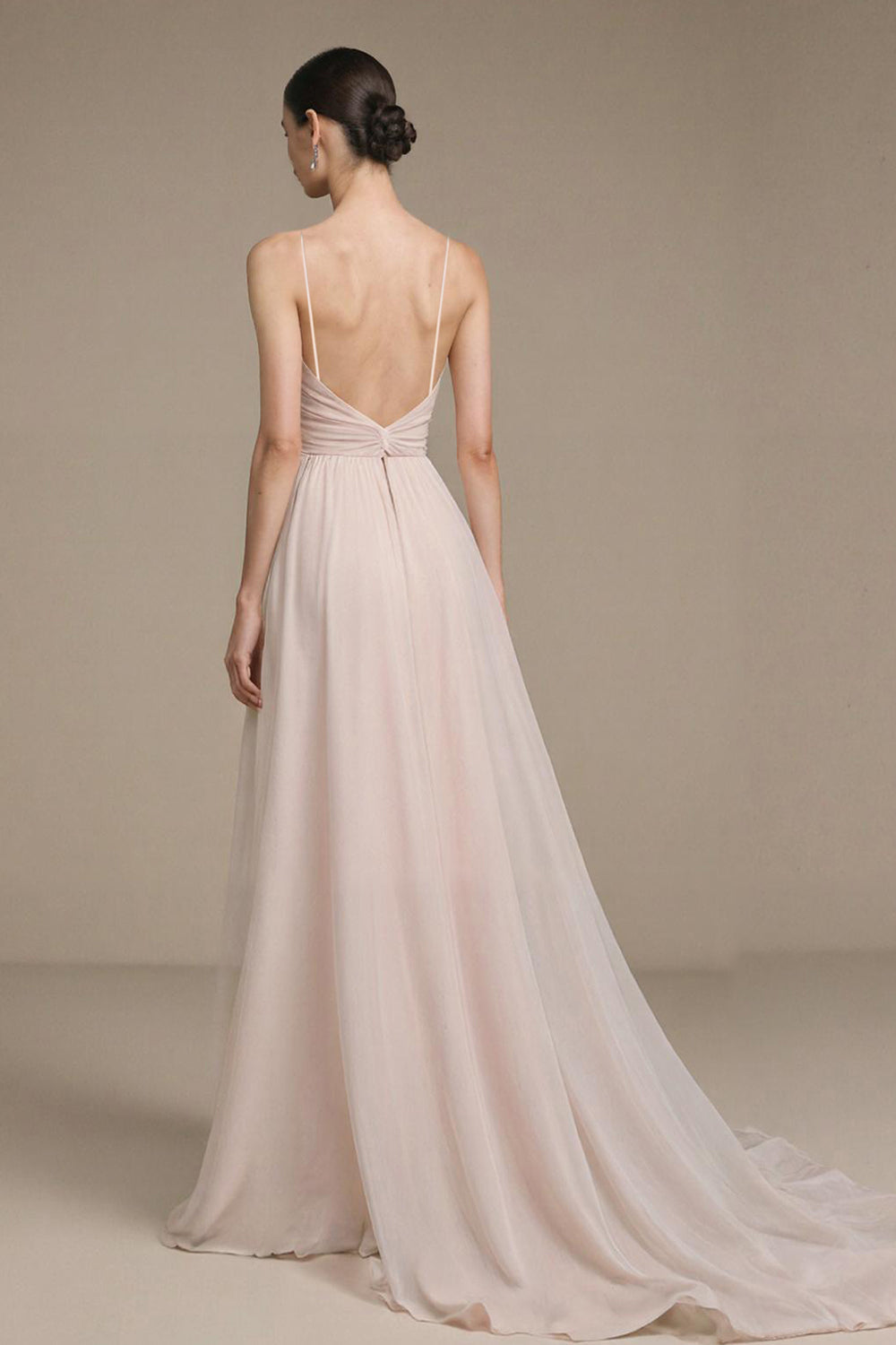 Simple Light Pink Long Prom Dress Spaghetti Straps A-Line Formal Dress