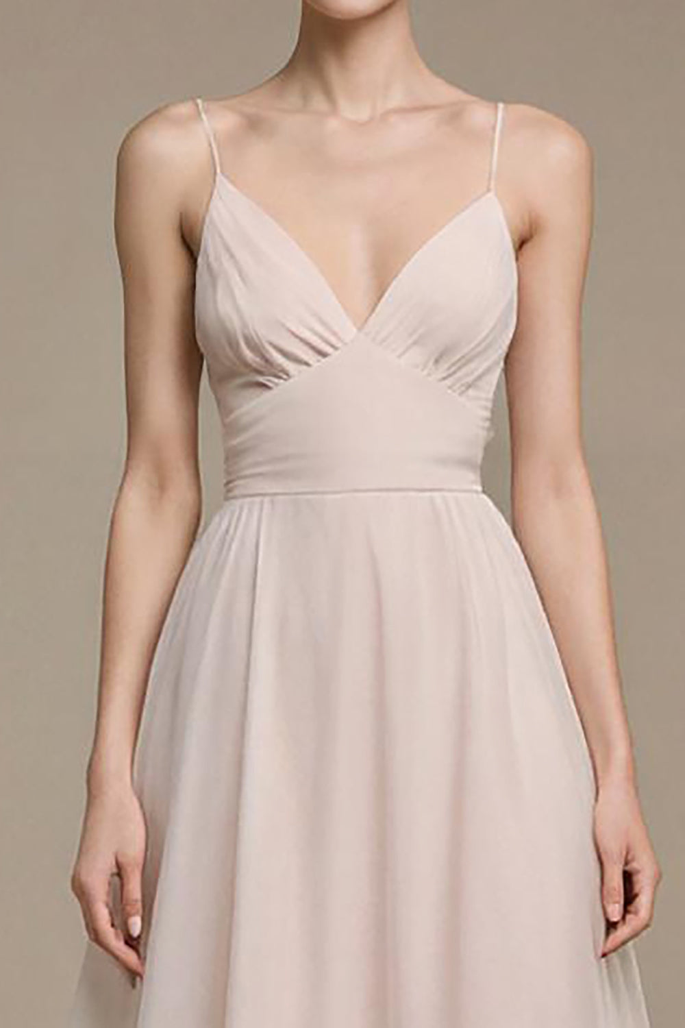 Simple Light Pink Long Prom Dress Spaghetti Straps A-Line Formal Dress