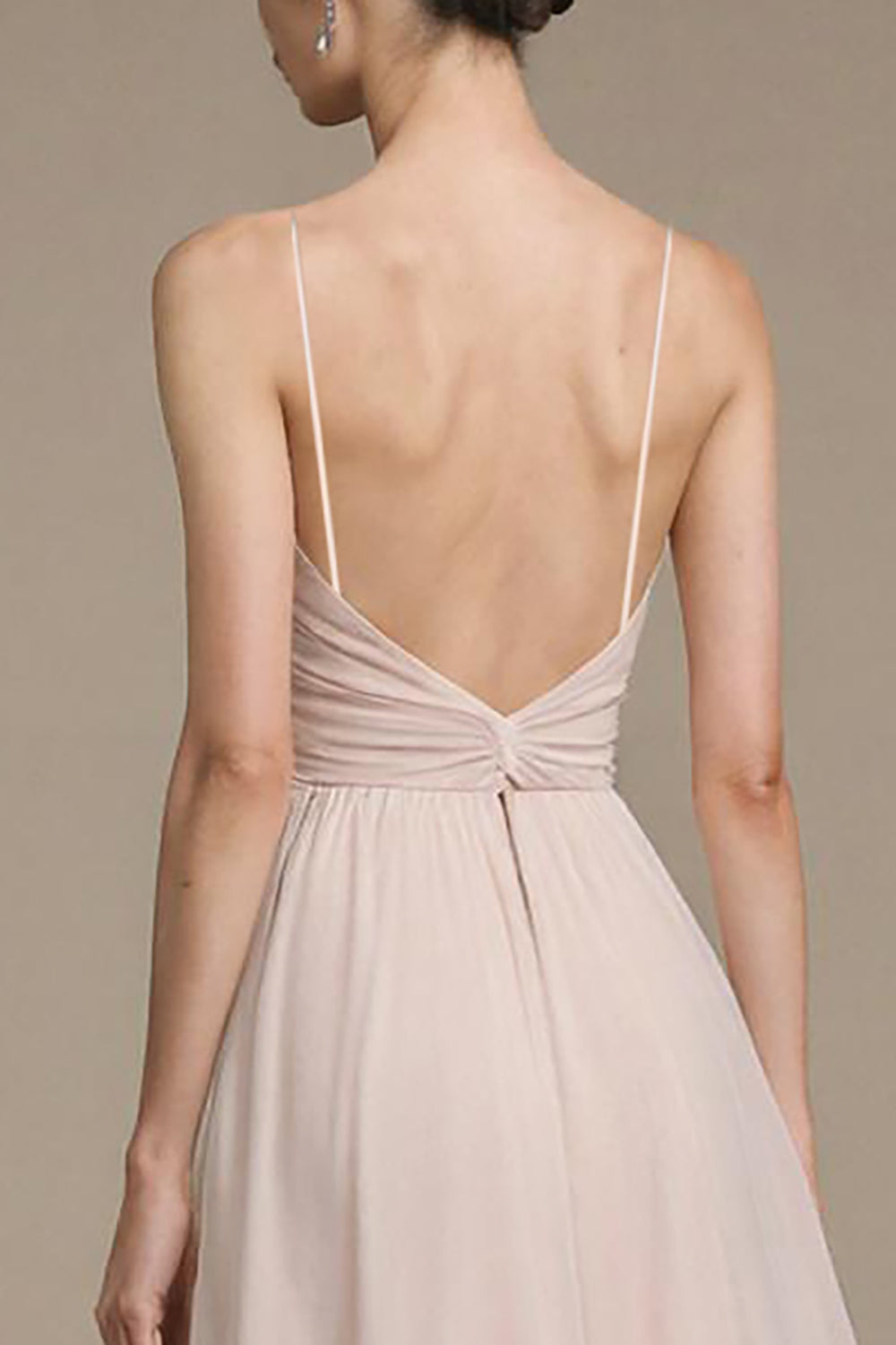 Simple Light Pink Long Prom Dress Spaghetti Straps A-Line Formal Dress