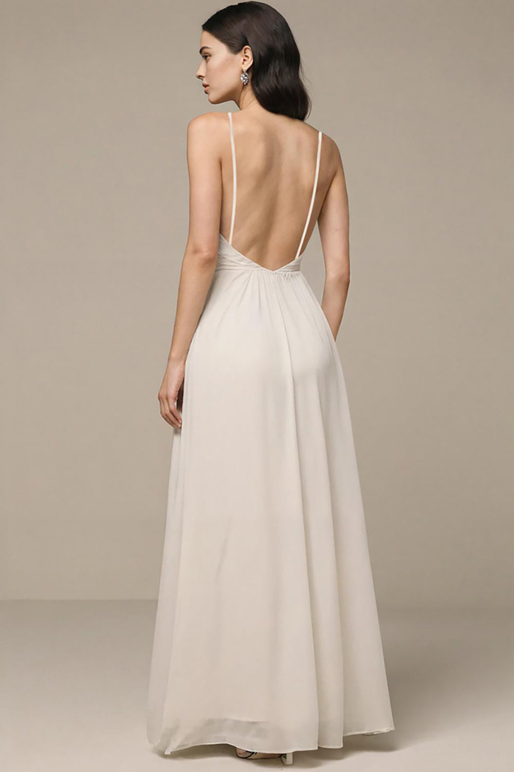 Ivory Chiffon A Line Spaghetti Straps Corset Long Prom Dress with Slit