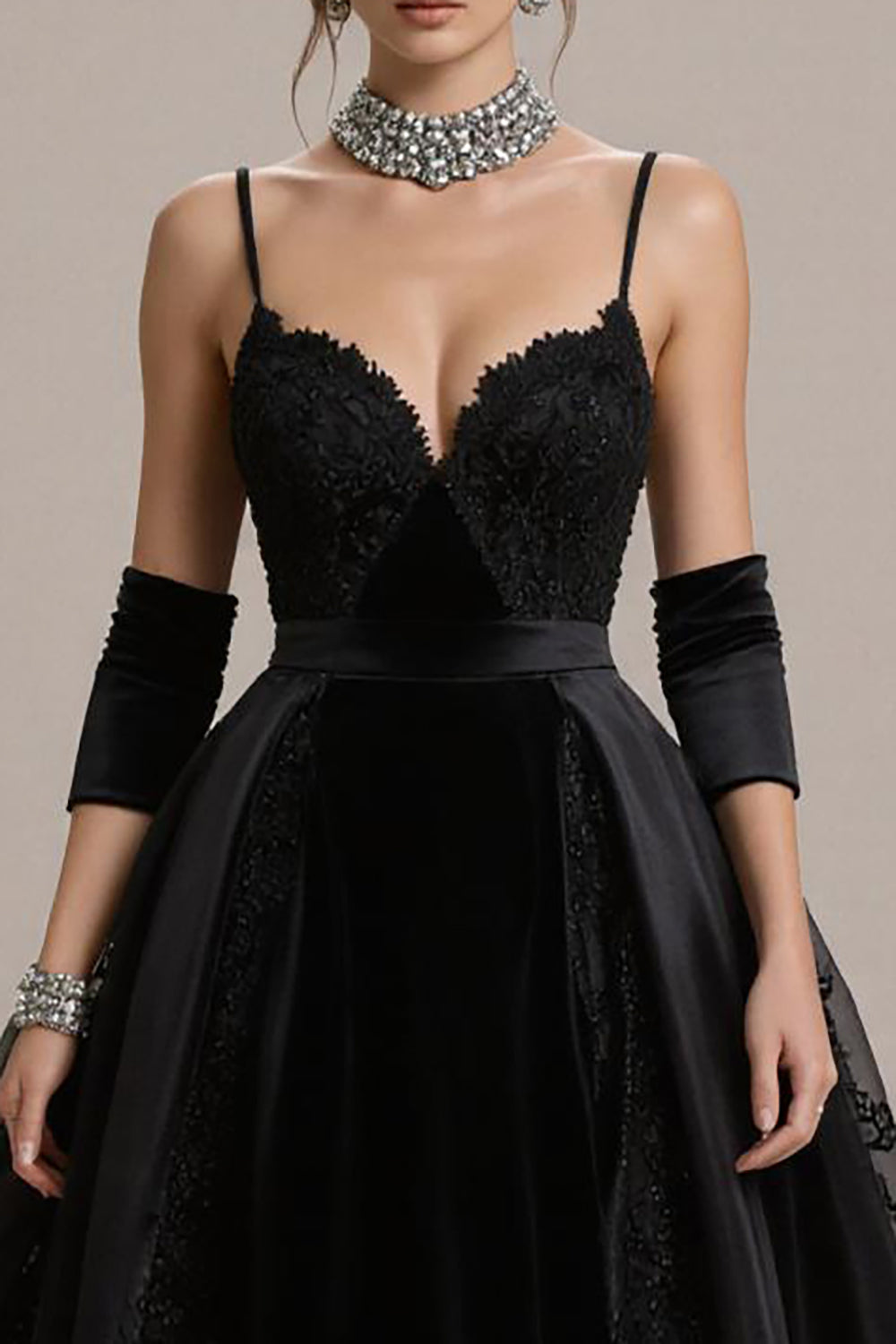 Black Lace Appliqued A-Line Pageant Dress