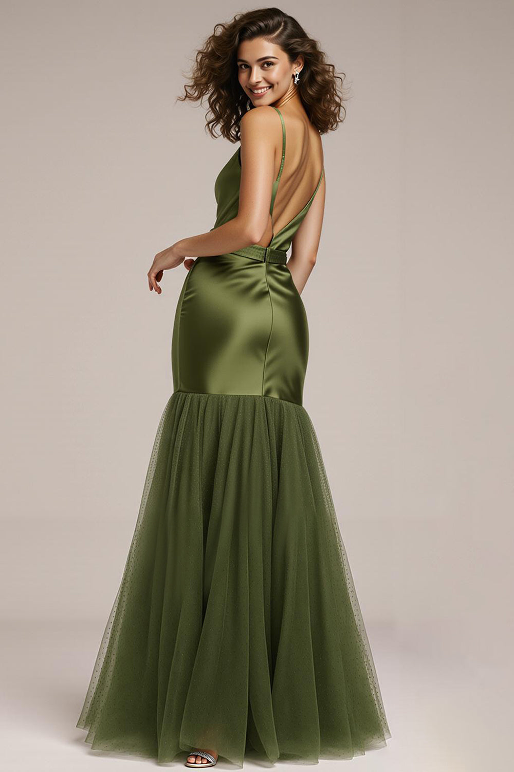 Green Mermaid V Neck Pageant Dress with Slit