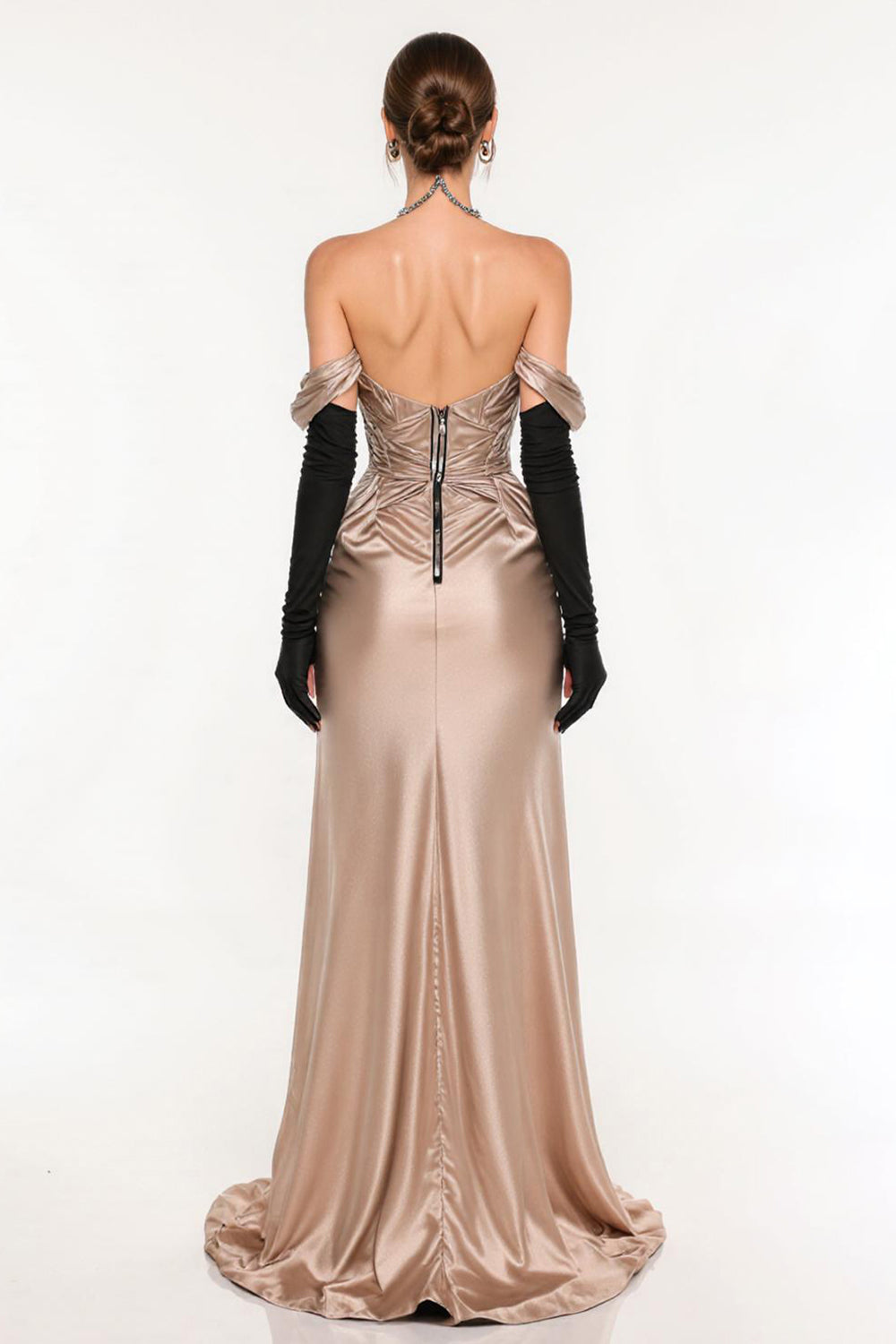 Champagne Sheath Satin Off The Shoulder Pageant Dress