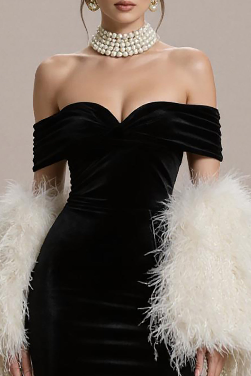 Black Mermaid Off the Shoulder Long Black Tie Dress