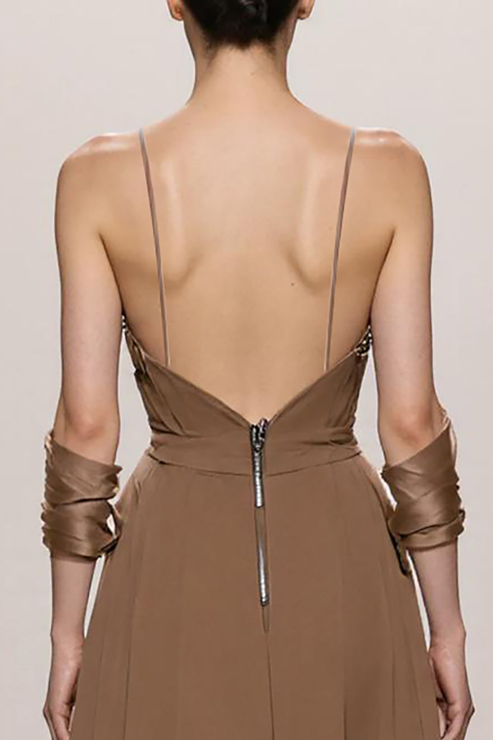 Terracotta A Line Spaghetti Straps Long Black Tie Dress with Bow