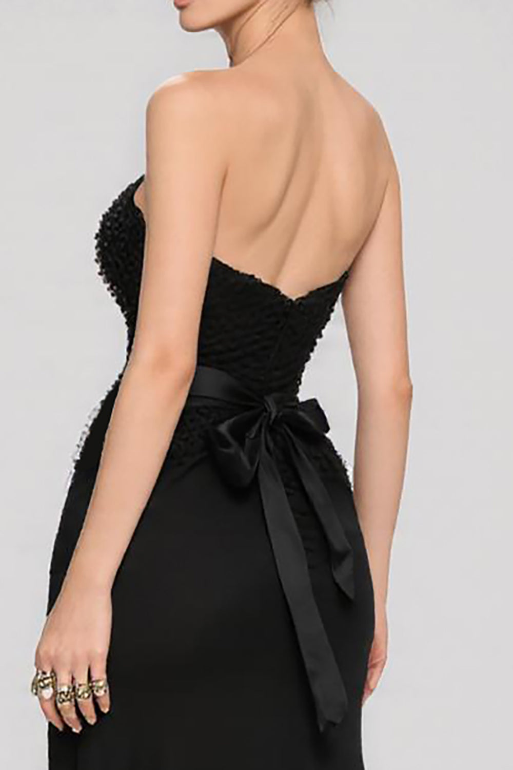 Robe longue de bal noire avec nœud, en cœur, coupe trapèze
