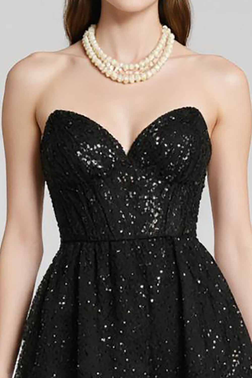 Sparkly Black Sequin Sweetheart A-Line Short Cocktail Dress