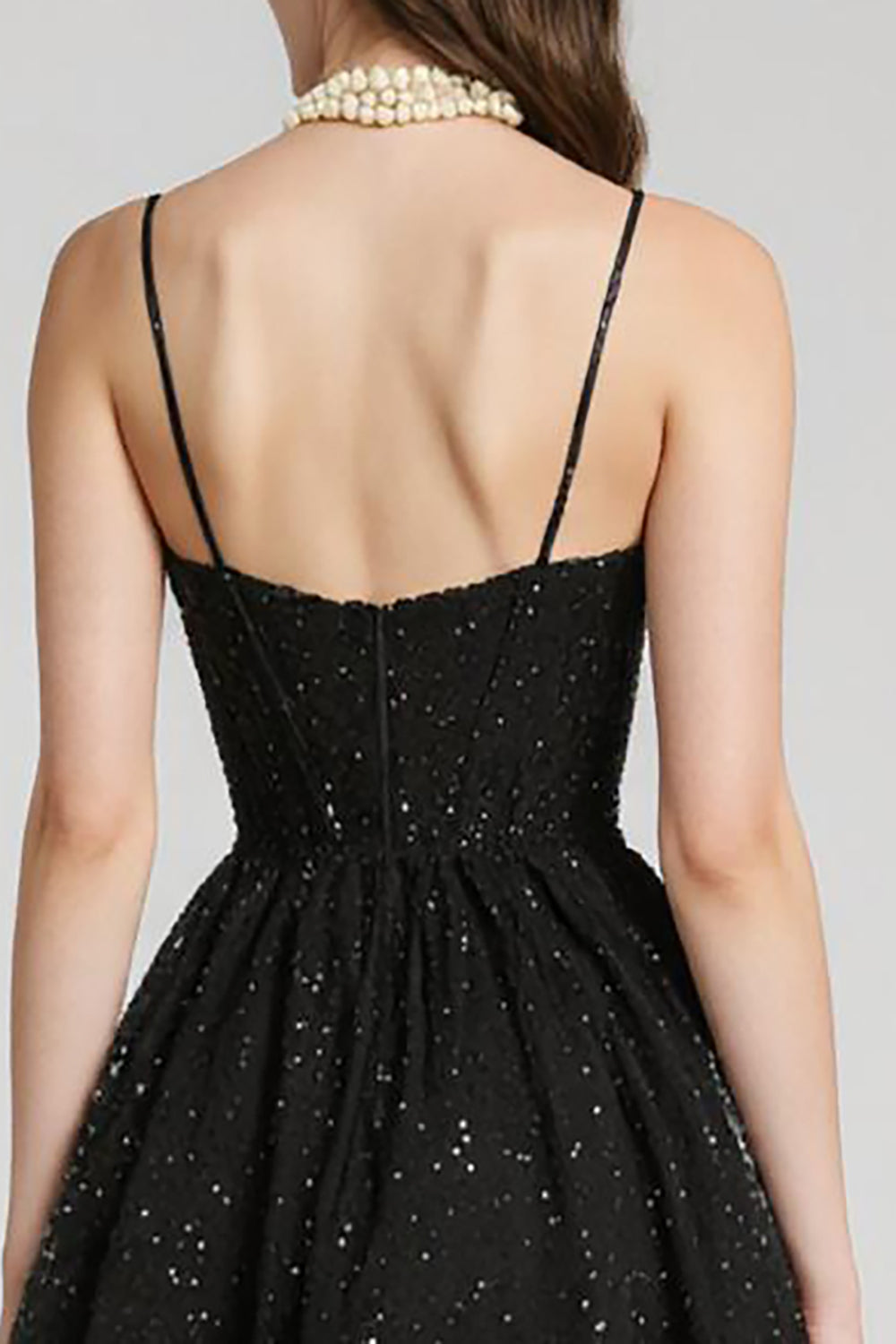 Sparkly Black Sequin Sweetheart A-Line Short Cocktail Dress