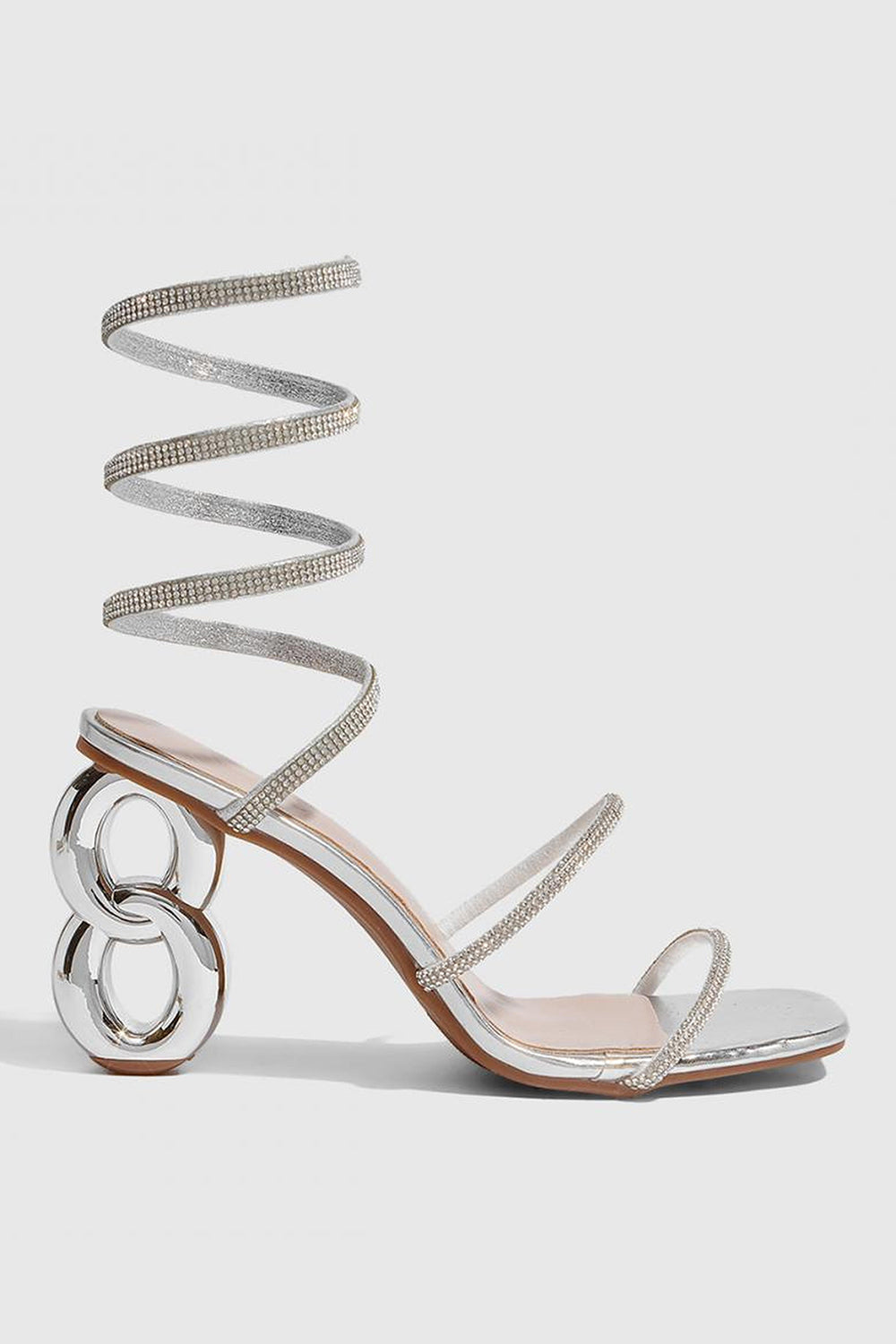 Sparkly Silver Beaded Strappy Stiletto High Heel Sandals