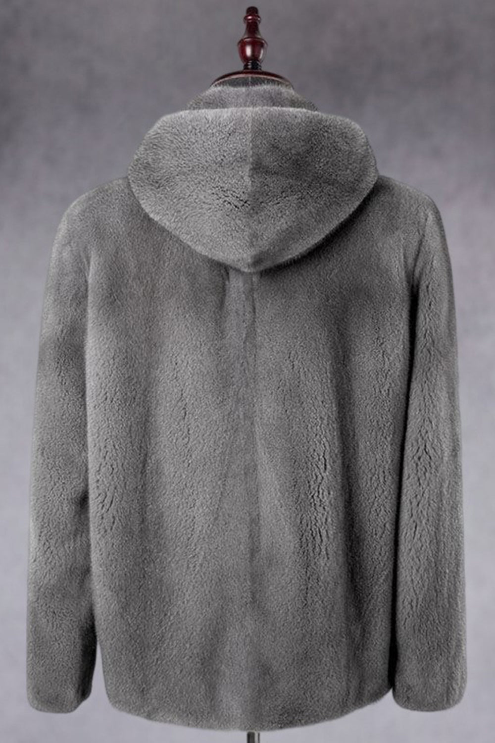 Manteau d'hiver gris pour homme à capuche en fausse fourrure avec fermeture éclair