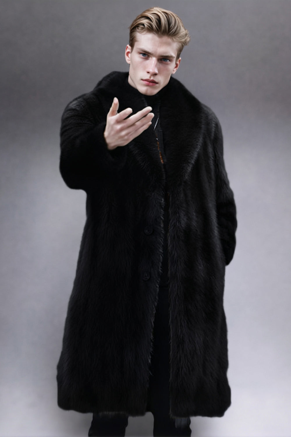 Camel Shawl Lapel Faux Fur Long Men's Coat