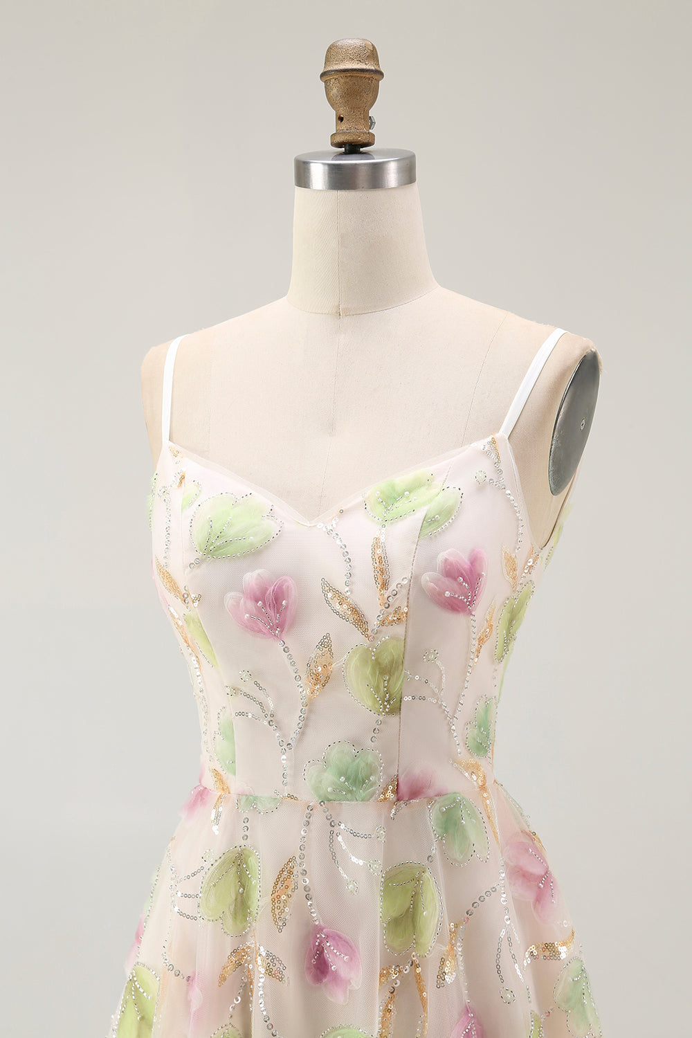 Apricot Floral Sequin A Line Mini Party Dress