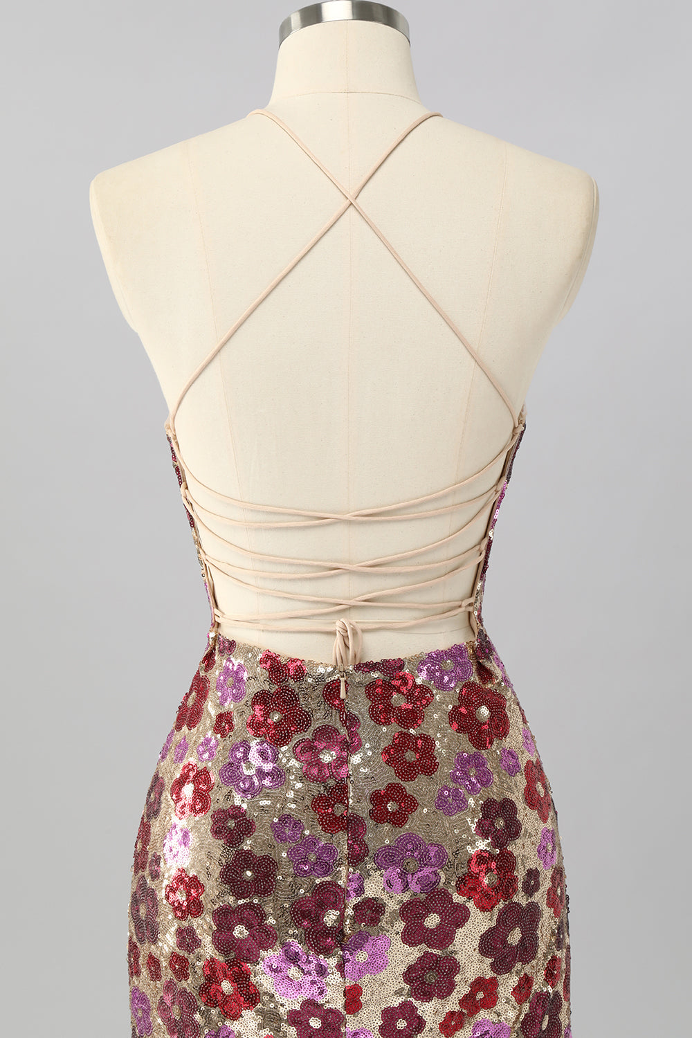 Yellow Floral Sequin Bodycon Mini Cocktail Dress