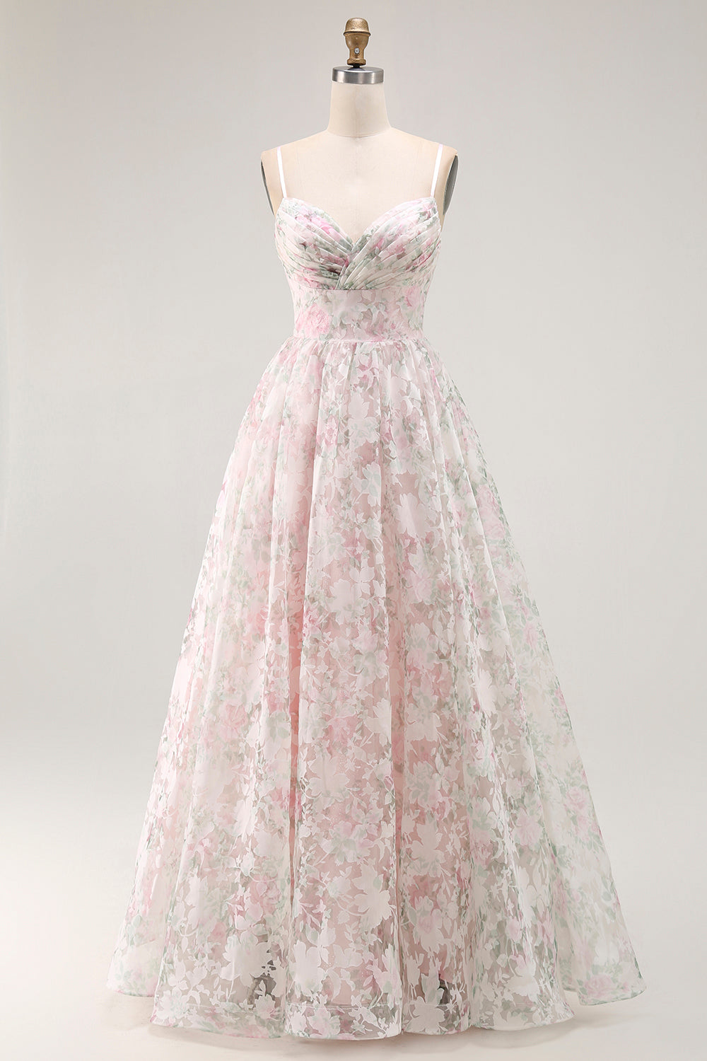 Cold Shoulder Blush Flower Printed A Line Long Prom Dress