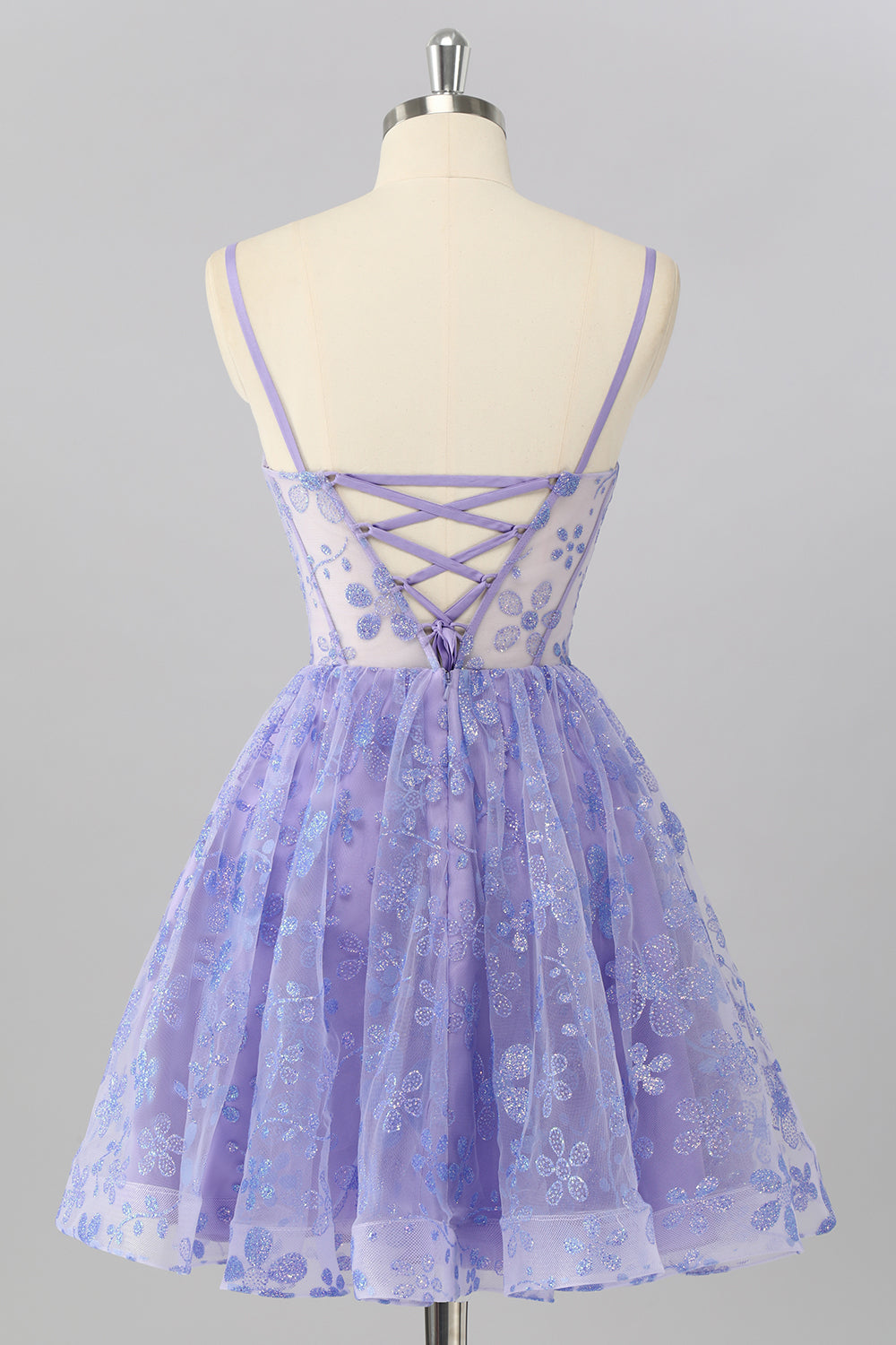 Purple A Line Spaghetti Straps Corset Sequin Cocktail Dress