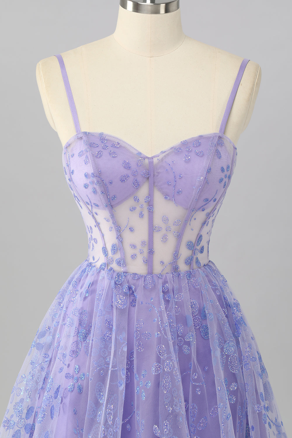 Purple A Line Spaghetti Straps Corset Sequin Cocktail Dress
