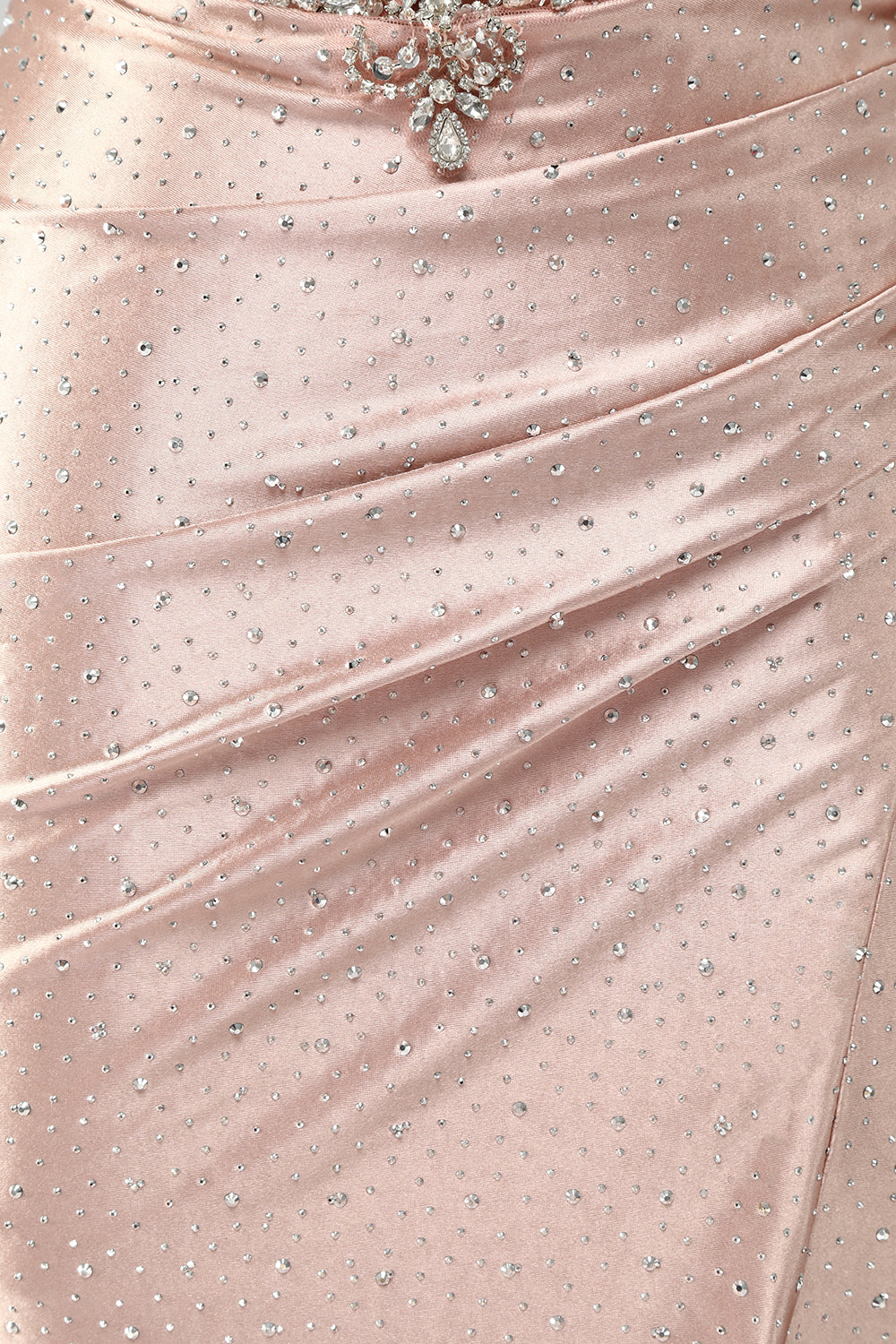 Robe de bal sirène blush à bretelles spaghetti et perles avec traîne latérale