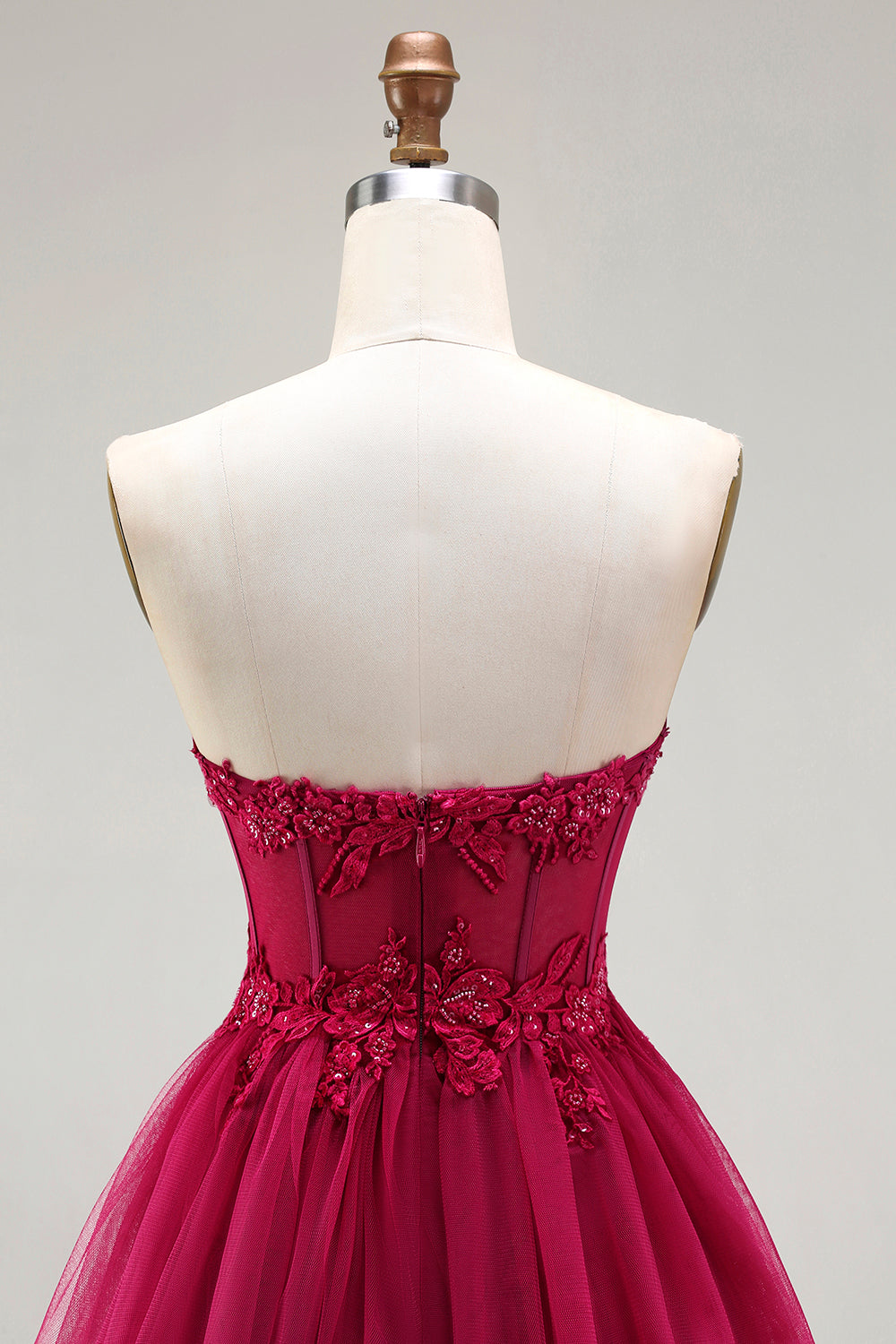 Strapless Green A-Line Corset Tiered Ruffle Tulle Long Prom Dress with Slit