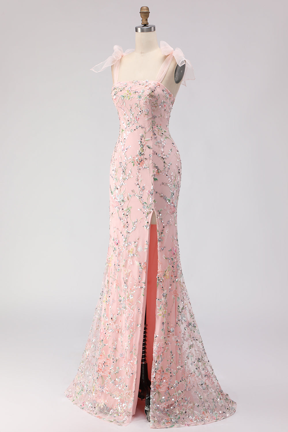 Blush Sequins Mermaid Embroidered Long Prom Dress with Slit