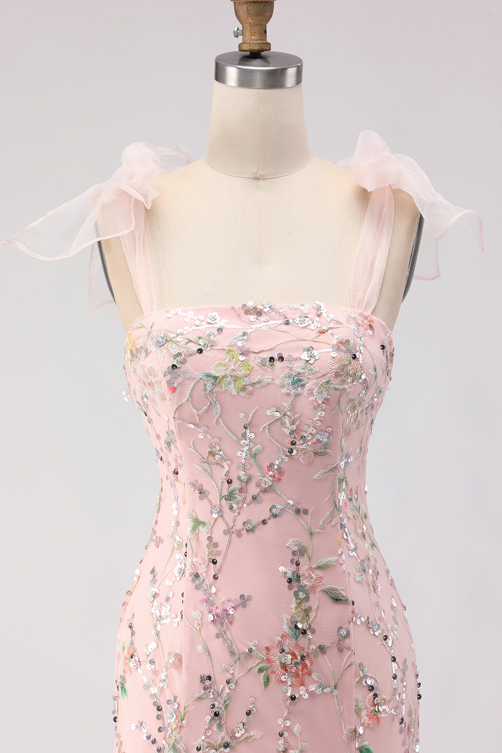 Blush Sequins Mermaid Embroidered Long Prom Dress with Slit