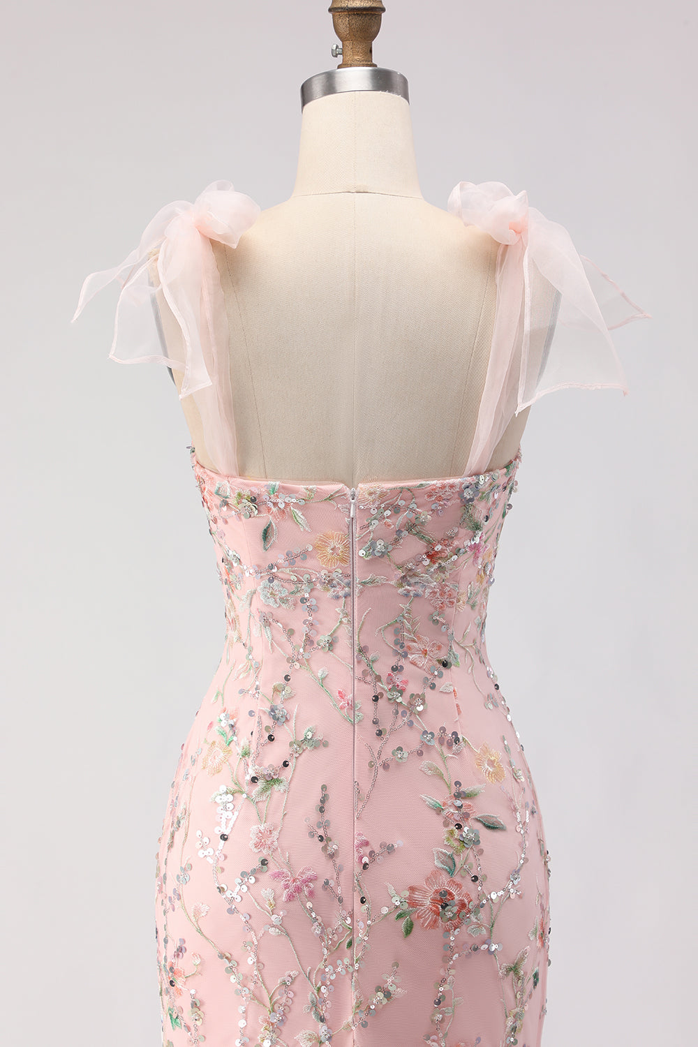 Blush Sequins Mermaid Embroidered Long Prom Dress with Slit