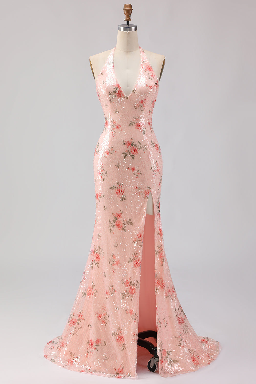 Robe de soirée longue sirène fendue à sequins scintillante avec grand nœud et dos nu