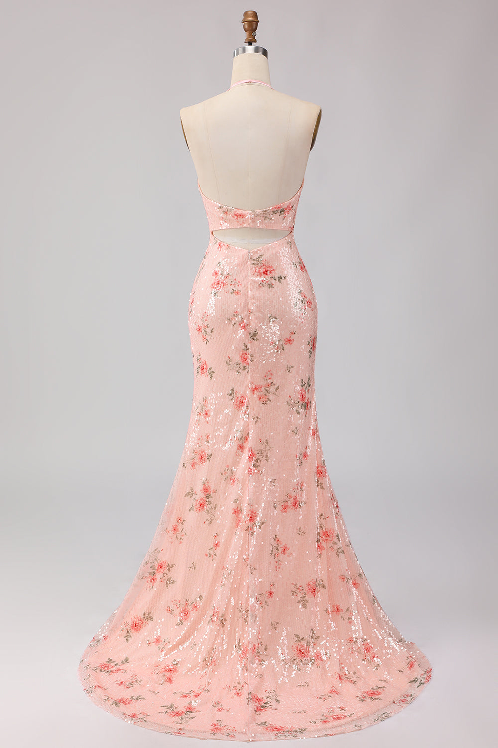Robe de soirée longue sirène fendue à sequins scintillante avec grand nœud et dos nu