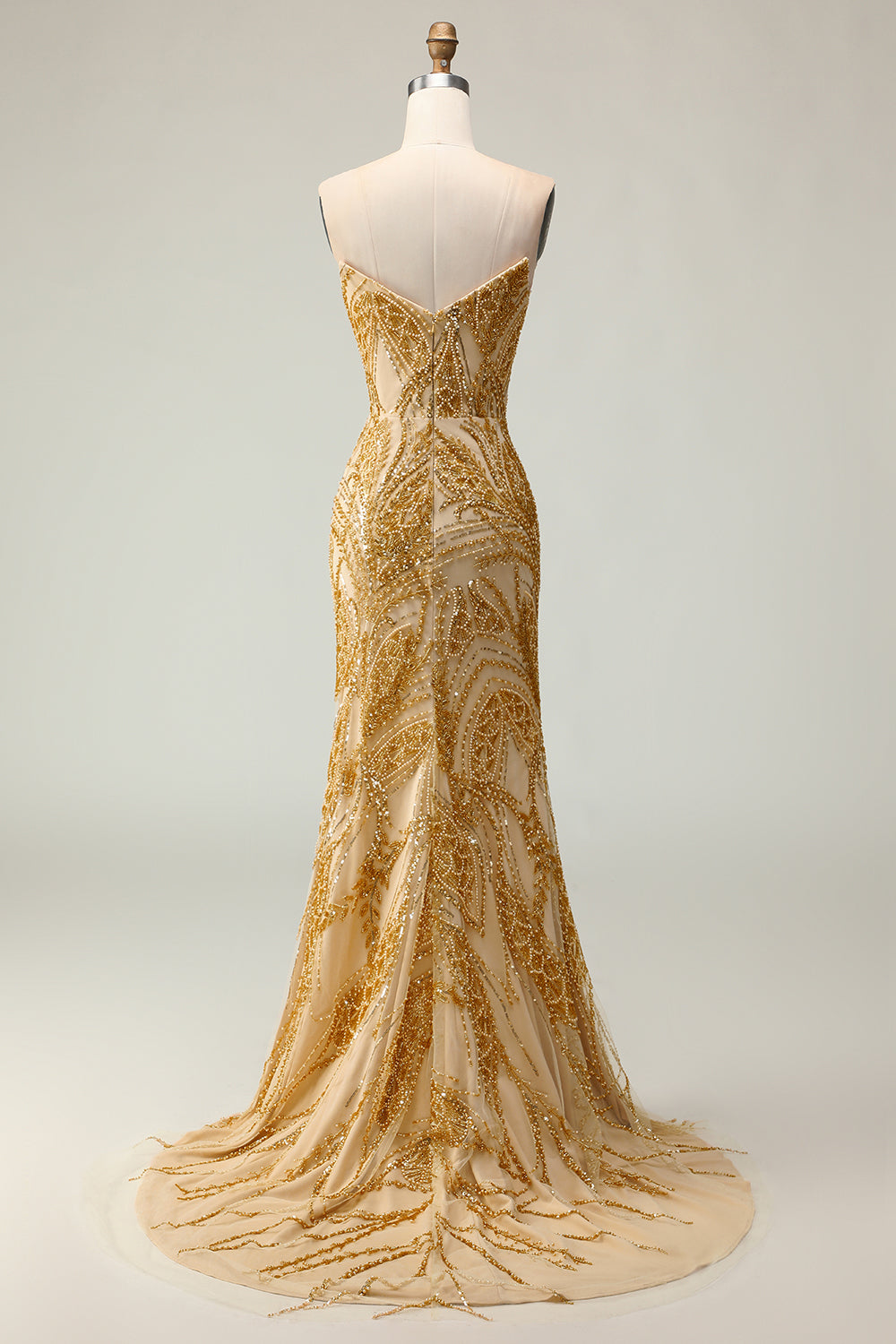 Golden Sweetheart Mermaid Beaded Long Prom Dress with Slit