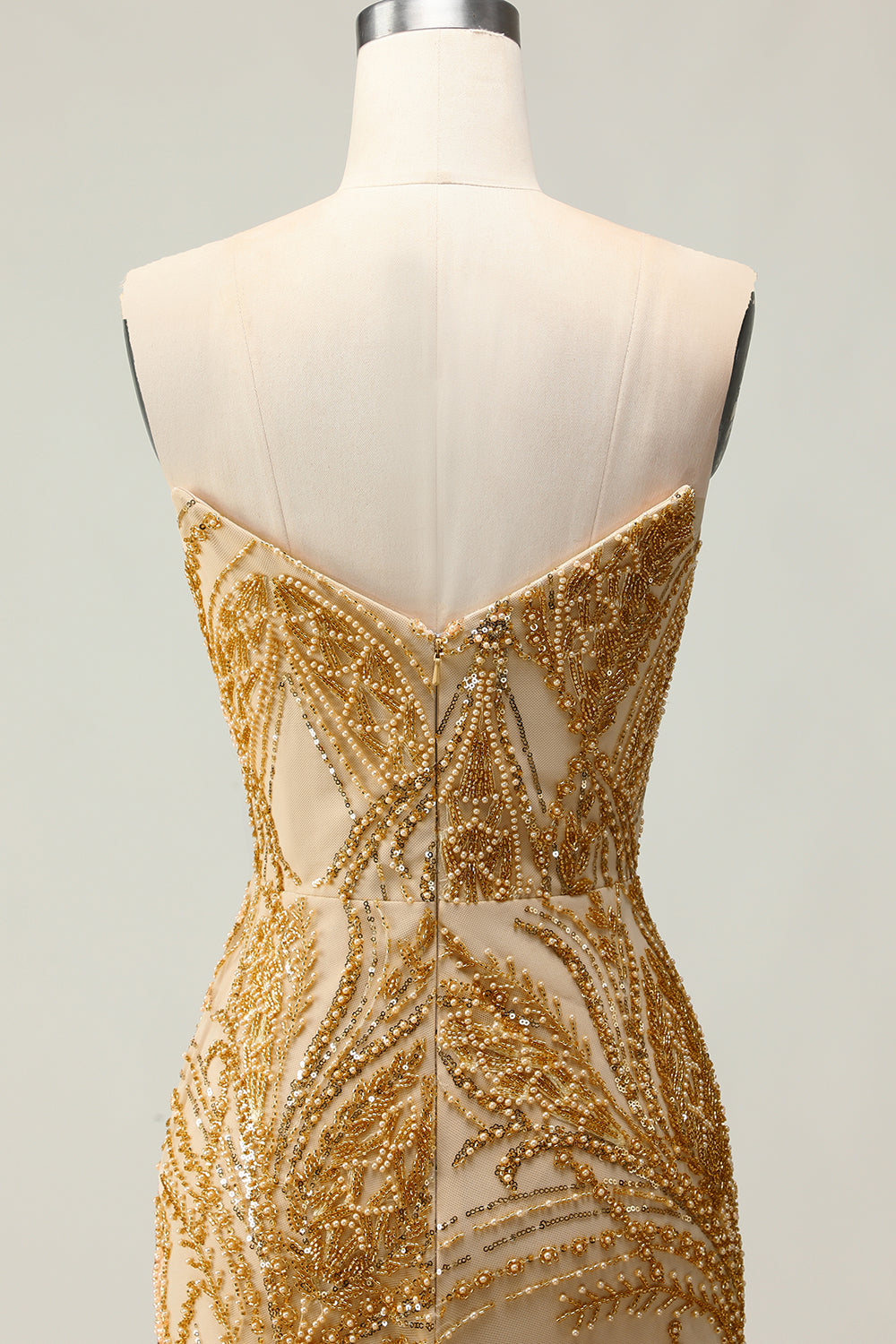 Golden Sweetheart Mermaid Beaded Long Prom Dress with Slit