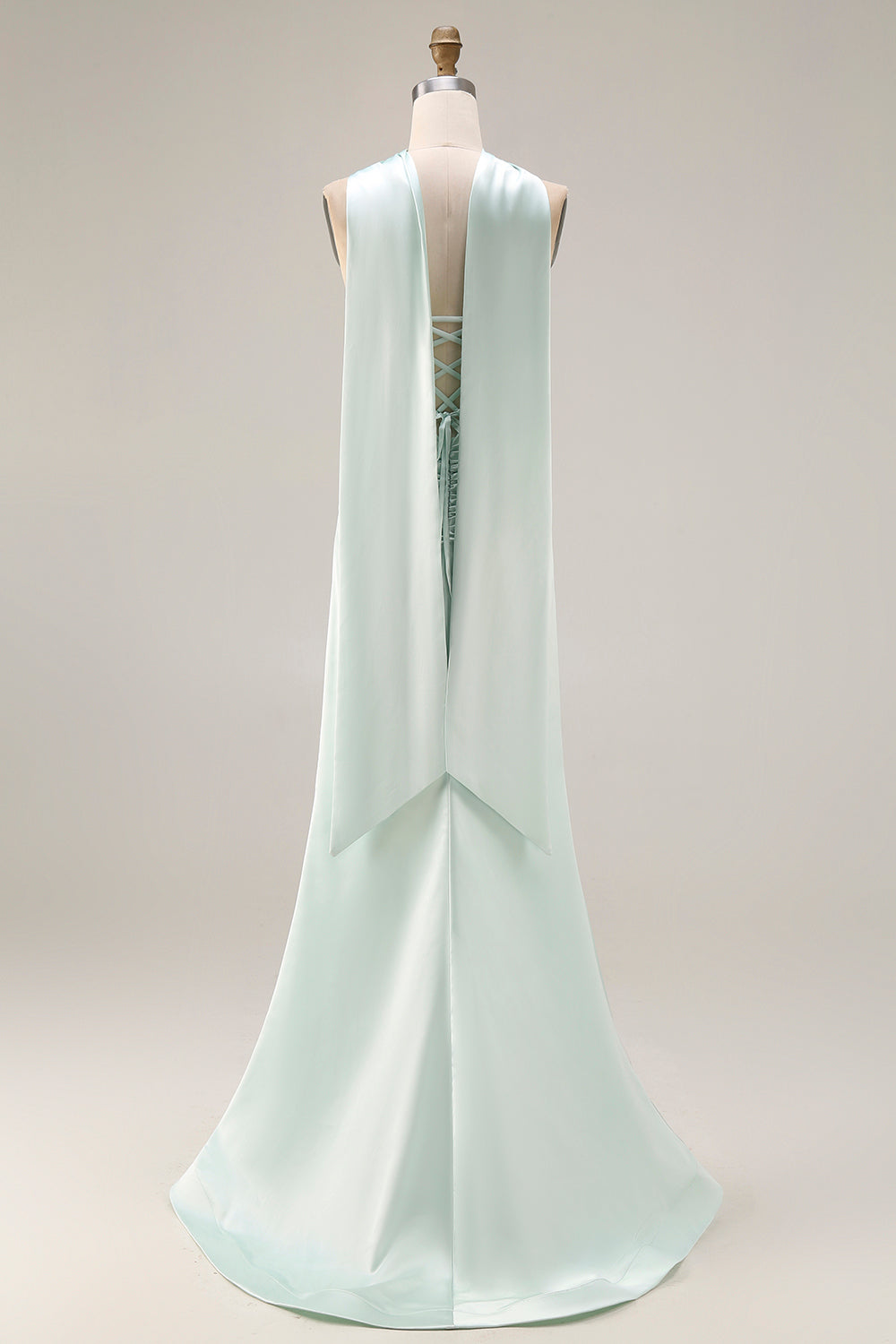 Light Green Strapless Mermaid Corset Side Slit Maxi Dress with a Neck Scarf