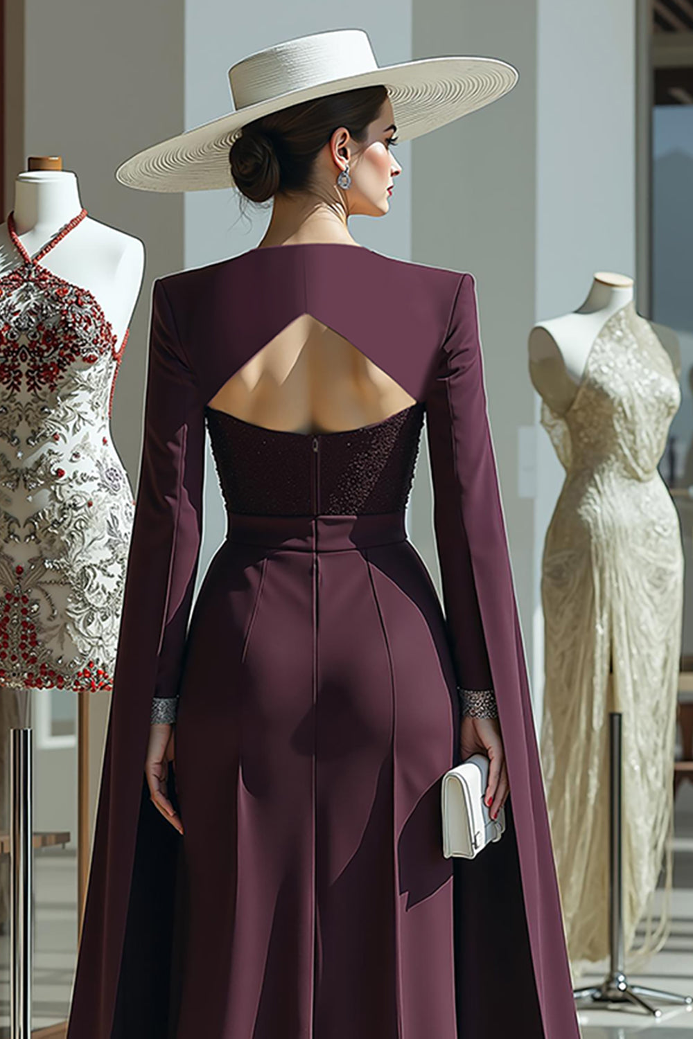 Cabernet Long Sleeves Mother Of The Bride Jumpsuits with Pockets