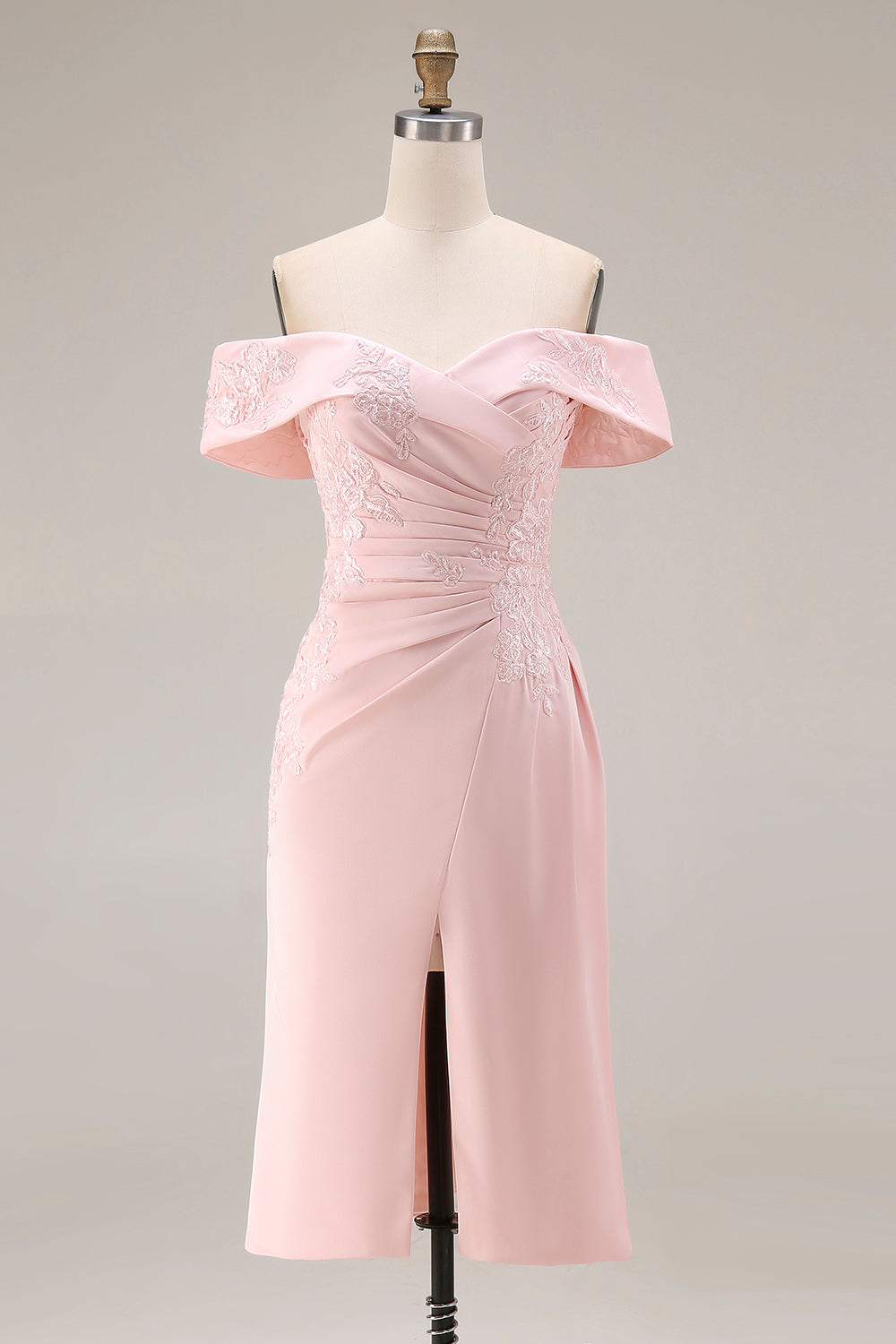 Blush Pink Sheath Off The Shoulder Mother Of The Bride Dress with Slit