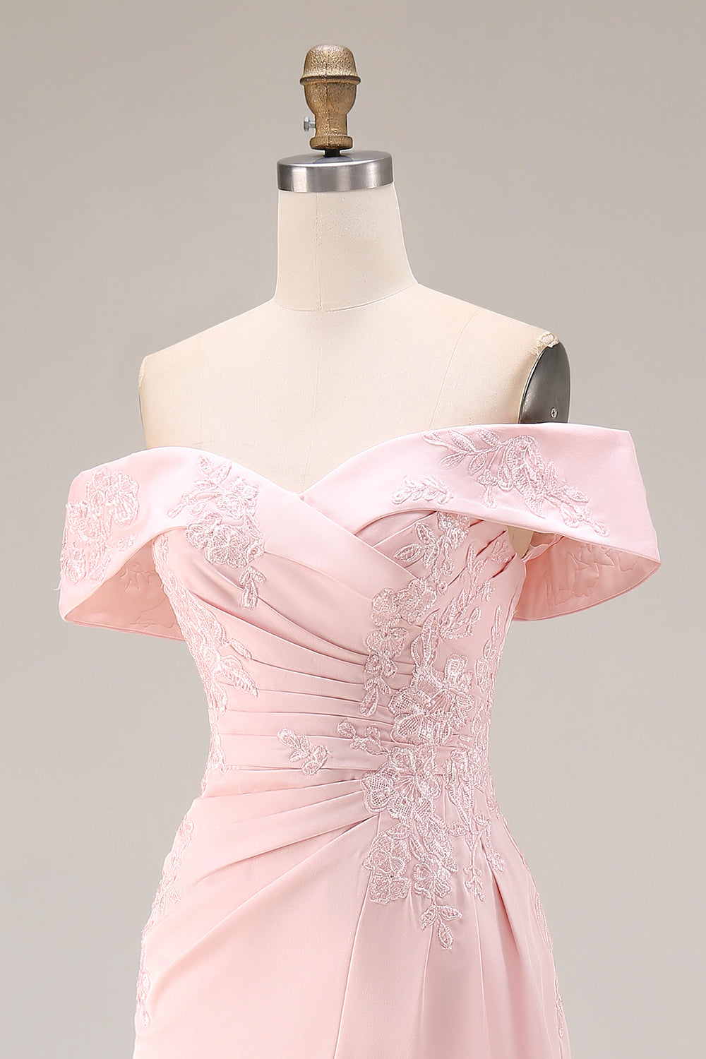 Blush Pink Sheath Off The Shoulder Mother Of The Bride Dress with Slit