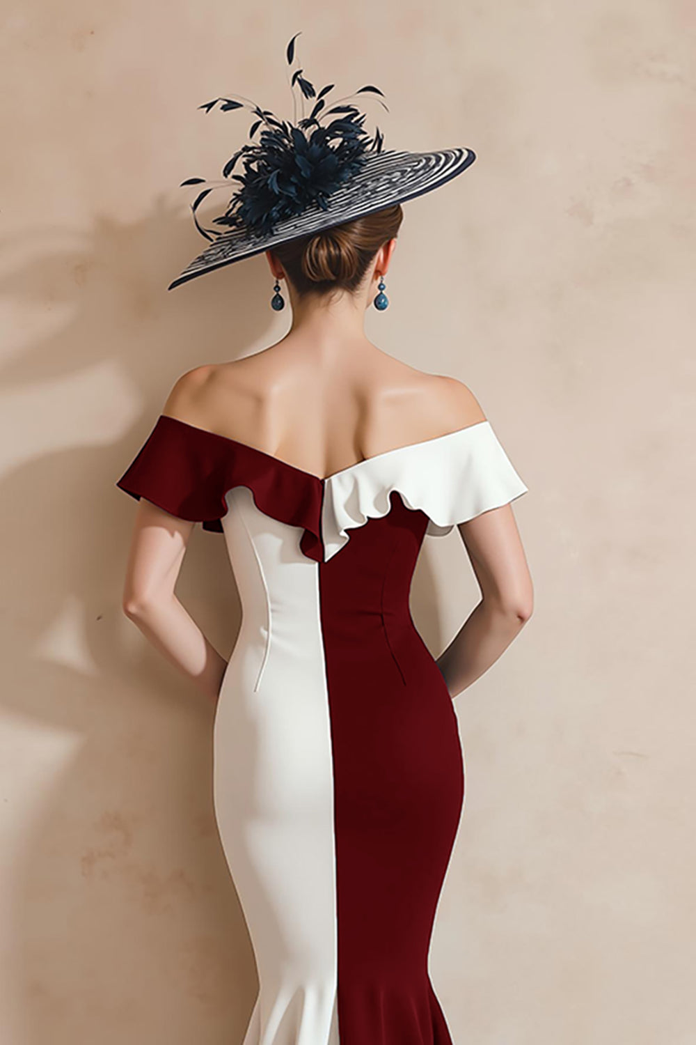 Black and White Mermaid Off The Shoulder Ruffled Long Mother Of The Bride Dress