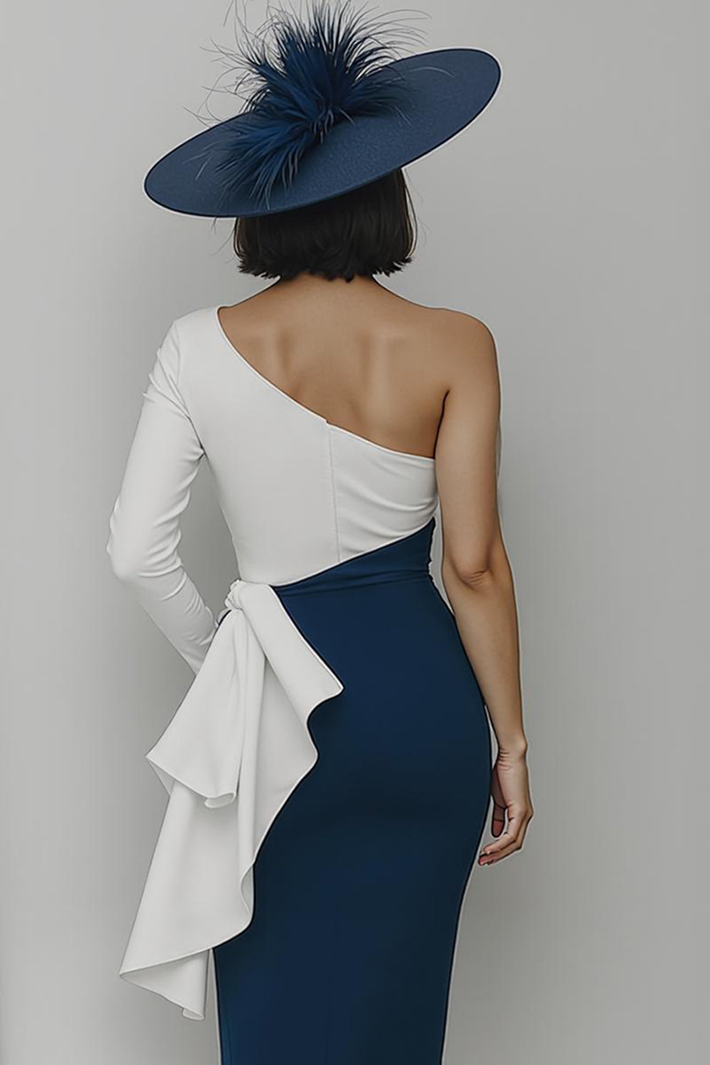 Black and White One-Shoulder Bodycon Long Mother of the Bride Dress with Sash