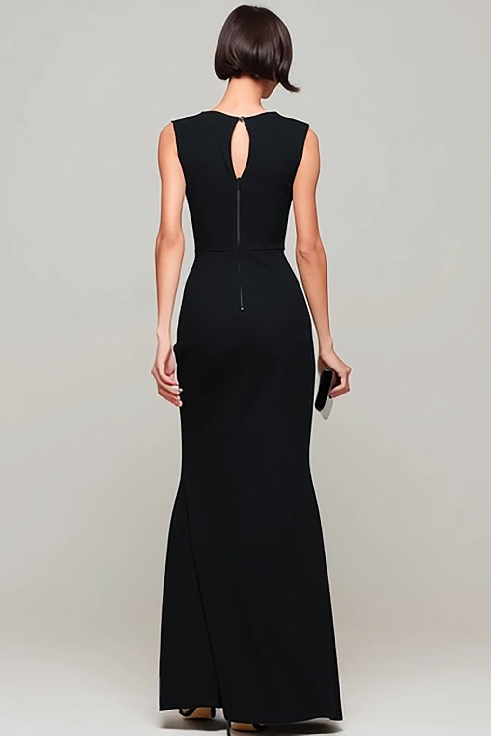 Black Sheath Keyhole Bateau Neck Long Formal Dress