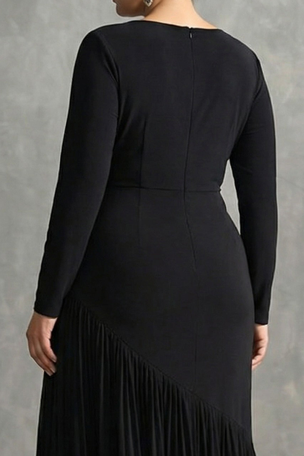 Black Crepe Chiffon Mermaid Pleated Plus Size Formal Dress with Ruffles