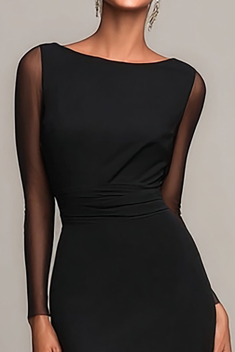 Black Mermaid Boat Neck Maxi Formal Dress