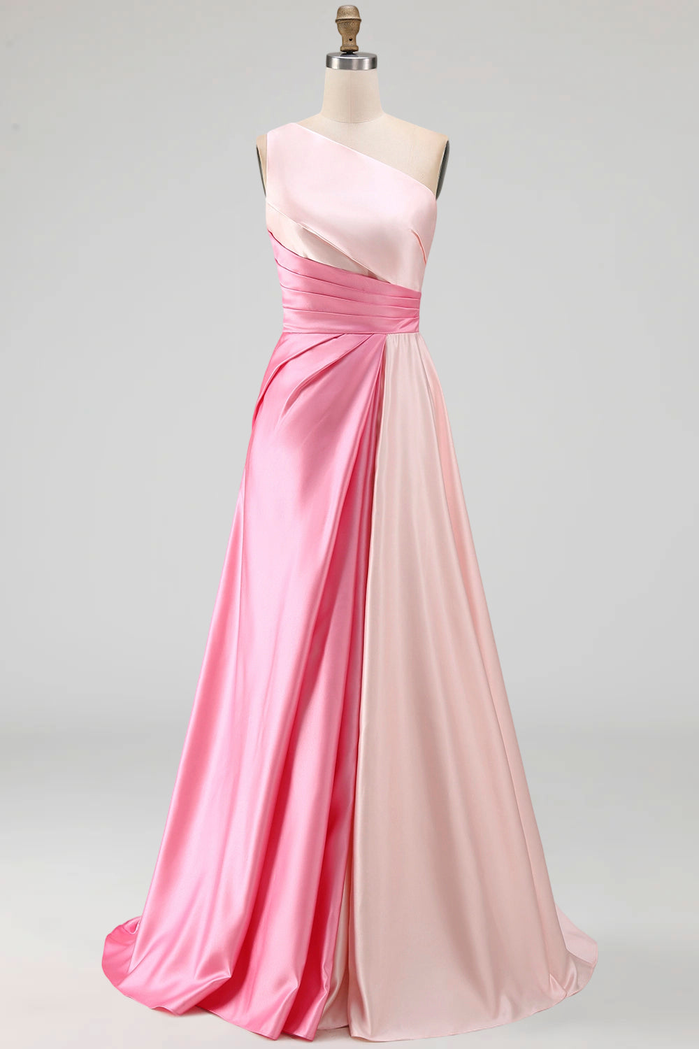 Robe de soirée rose plissée asymétrique à coupe trapèze
