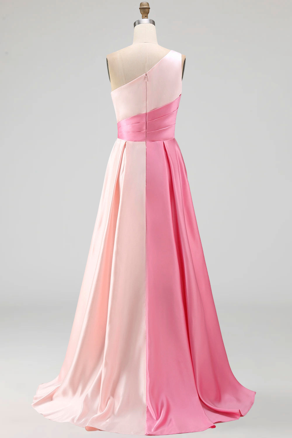 Robe de soirée rose plissée asymétrique à coupe trapèze