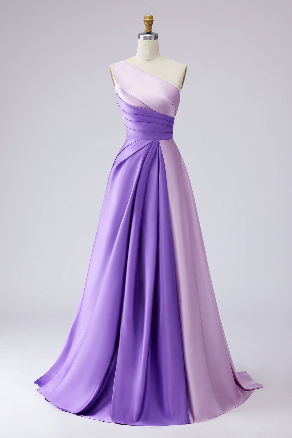 Robe de soirée rose plissée asymétrique à coupe trapèze