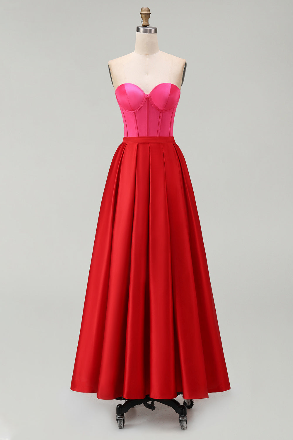 Strapless Red And Fuchsia Corset A Line Formal Dress