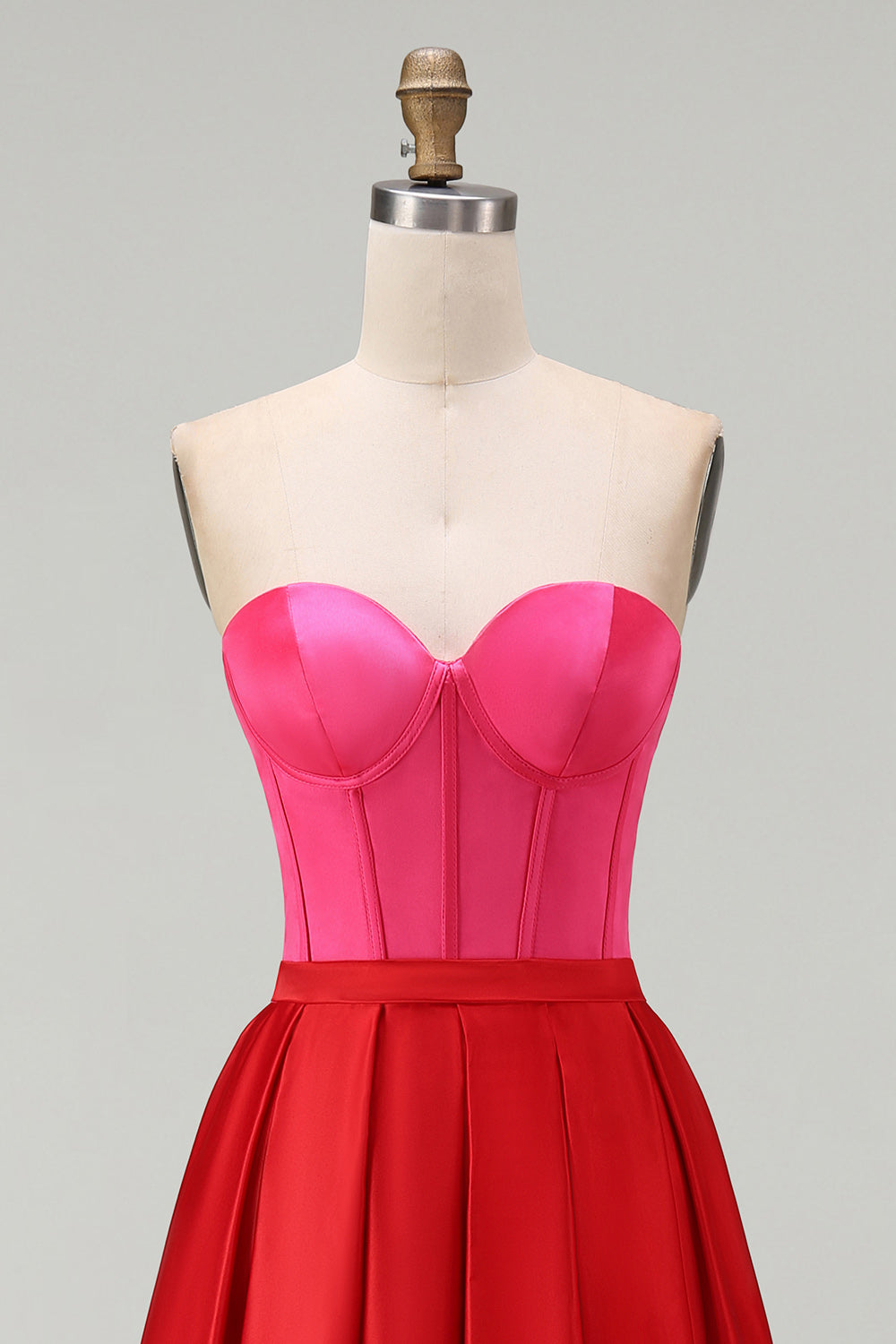 Strapless Red And Fuchsia Corset A Line Formal Dress