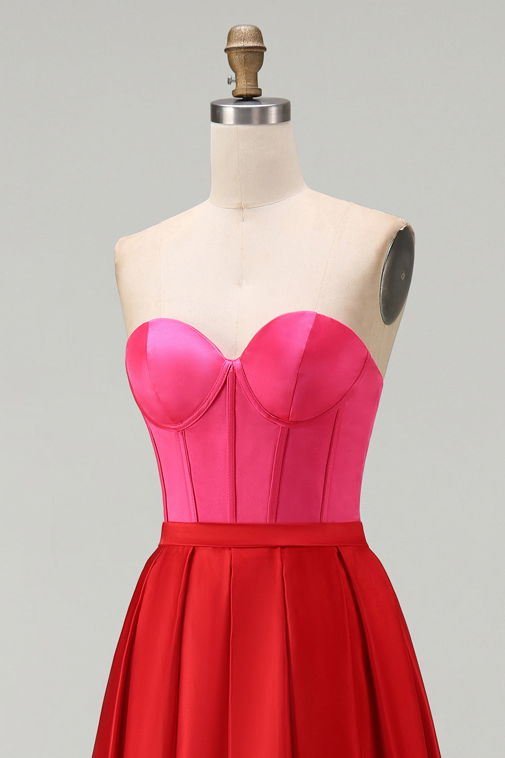 Strapless Red And Fuchsia Corset A Line Formal Dress